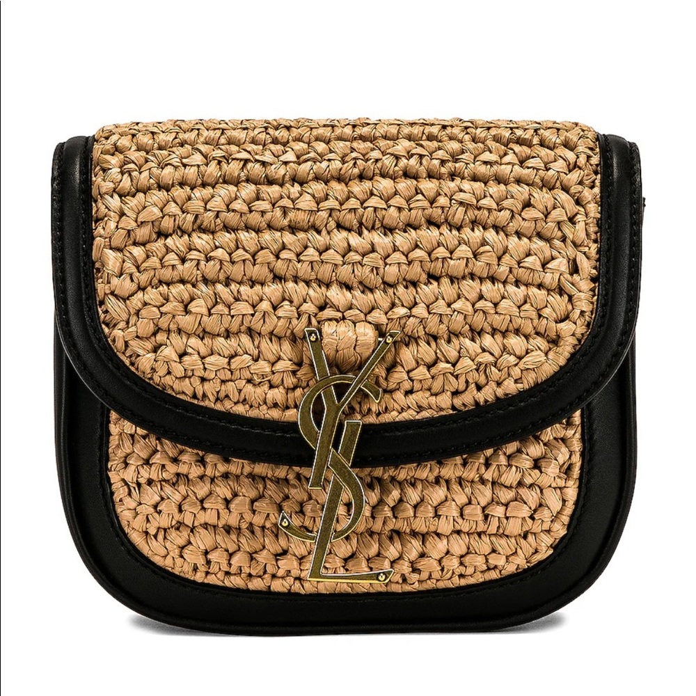 Saint Laurent Kaia raffia crochet with leather black trim